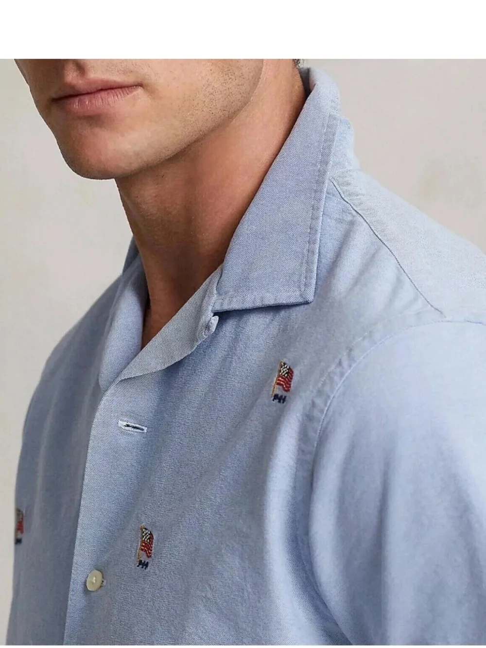 Polo Ralph Lauren Button Up Blue Flag Embroidered Short Sleeve Oxford LT NWT